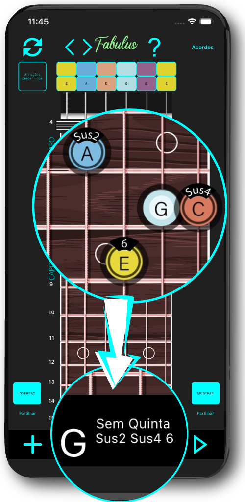 captura de tela como identificar um acorde de violão